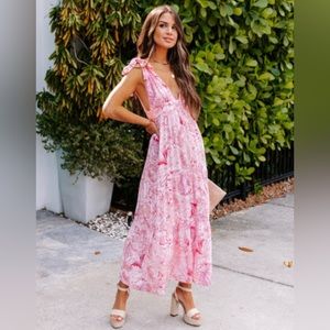 Kell’s Floral Tie Strap Midi Dress by VICI - Pink - Size Medium